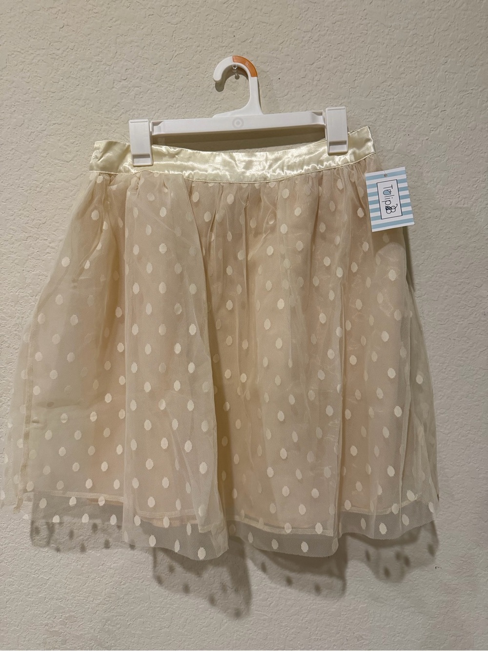Tulip B Womens Regular Beige Polka Dot Layered short skirt